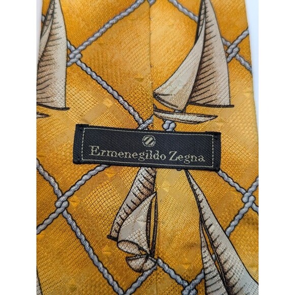 ERMENEGILDO ZEGNA Men's Silk Necktie ITALY Luxury Geometric Pattern 3.75" Wide - Picture 7 of 7